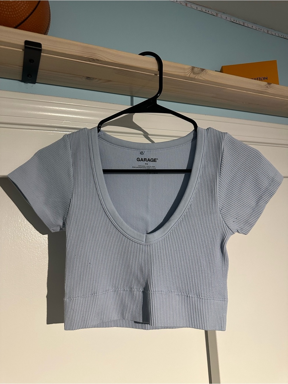 Garage Light Blue Ribbed V-Neck Crop Top